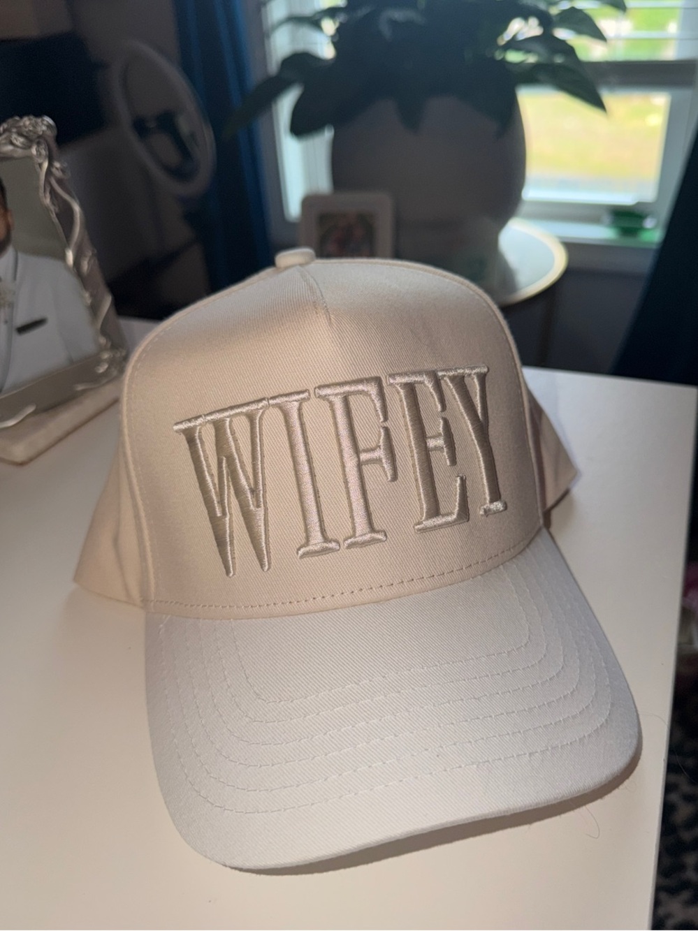 Wifey Embroidered Baseball Cap - Cream